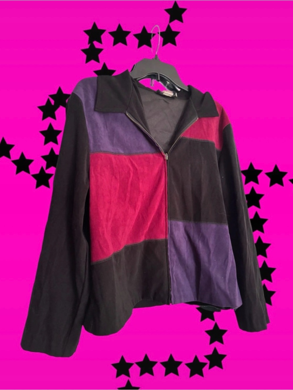 Briggs New York Black, Purple & Pink Colorblock Zip Jacket